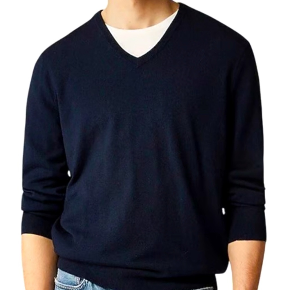 J Crew Merino Wool V Neck Sweater Men’s Small Navy Blue
